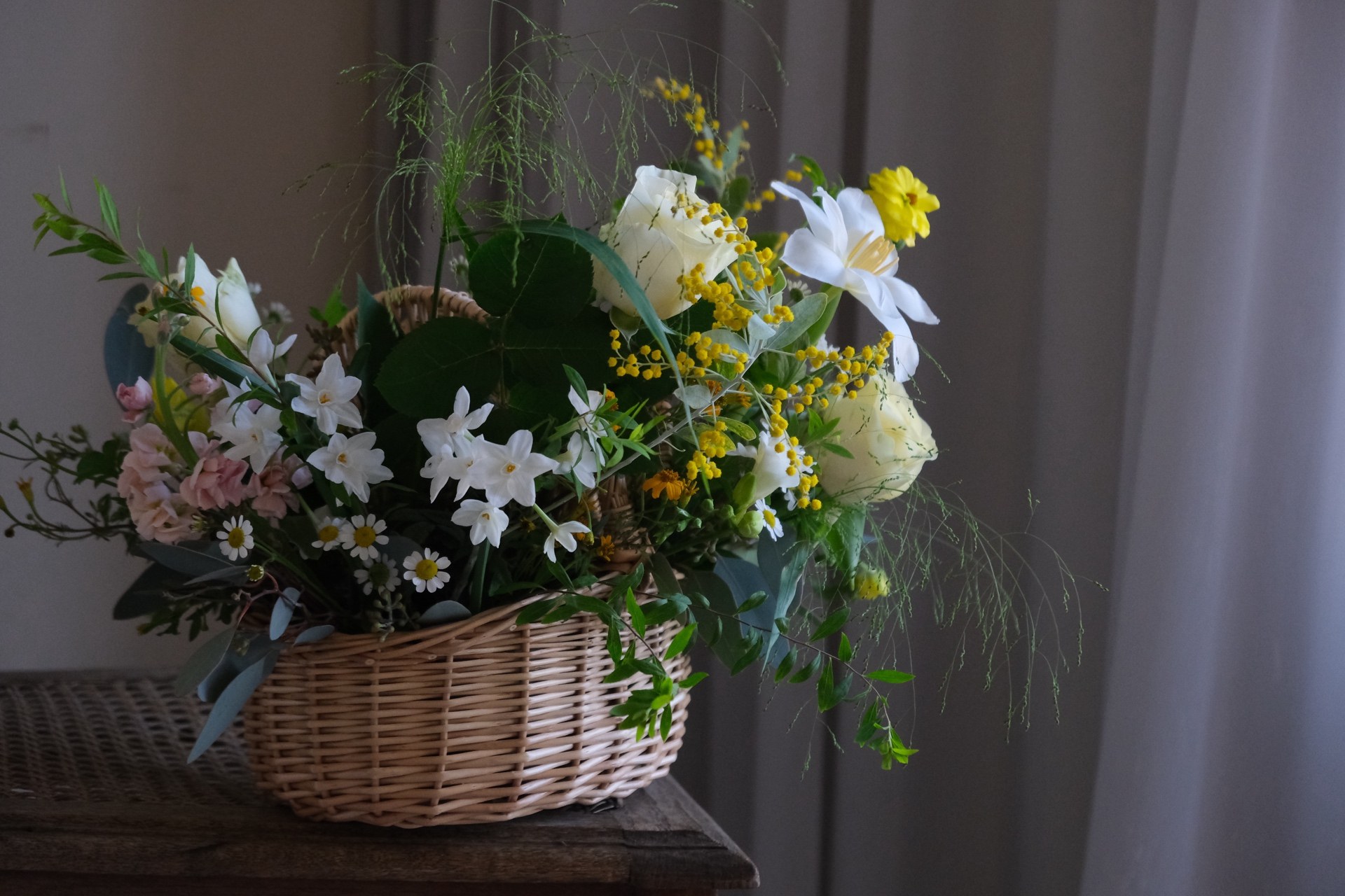 White, yellow & pink basket
