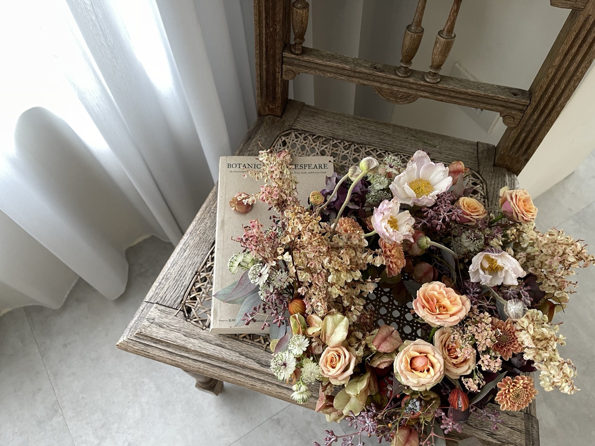 Floral on wooden chair