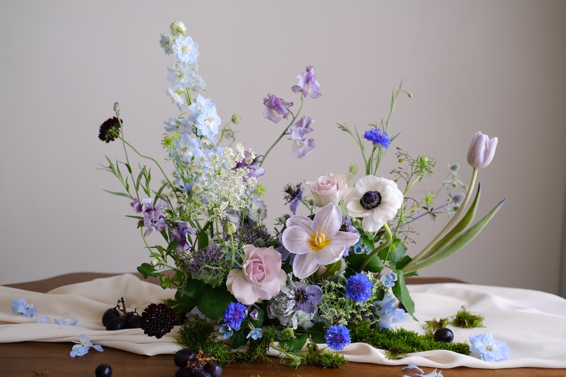 Blue-purple table centerpiece